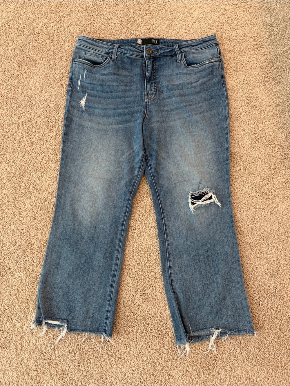 KUT from the Kloth - Fab Ab Flare - Distressed Blue Cropped Jeans - Size 16